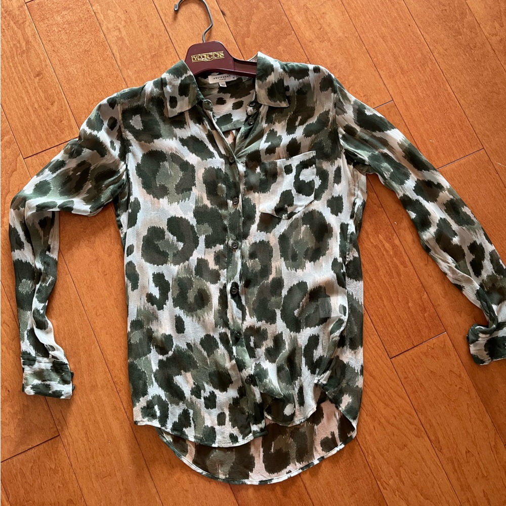 Equipment Green and White Animal Print Blouse silk